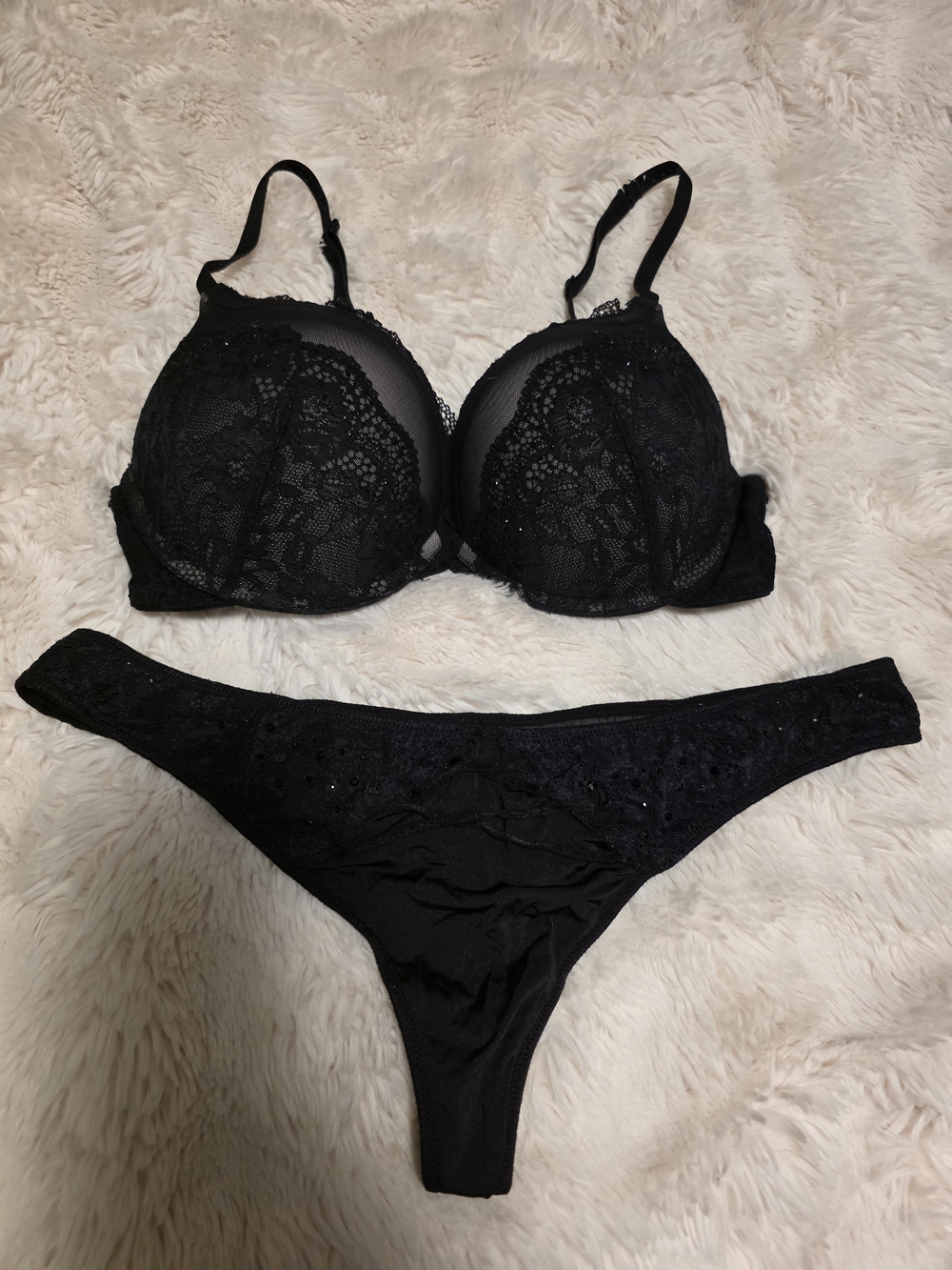 La SENZA Black Lace Push-Up Bra & Matching Thong Set ( Hello Sugar Bra )